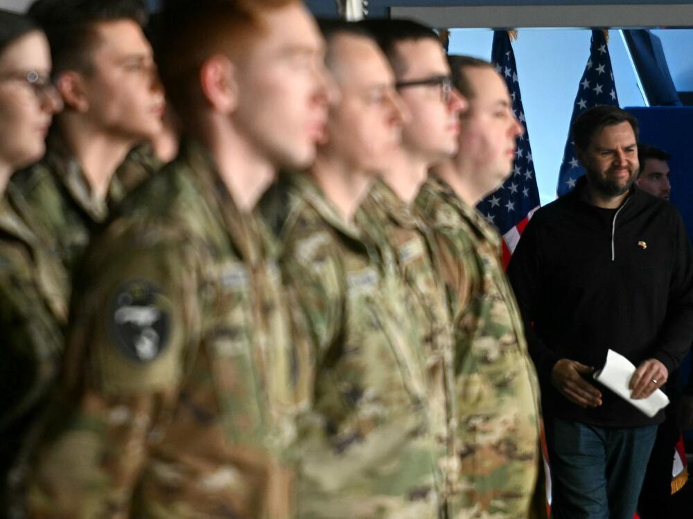 Vice President Vance arrives to speak at the Pituffik Space Base on March 28.