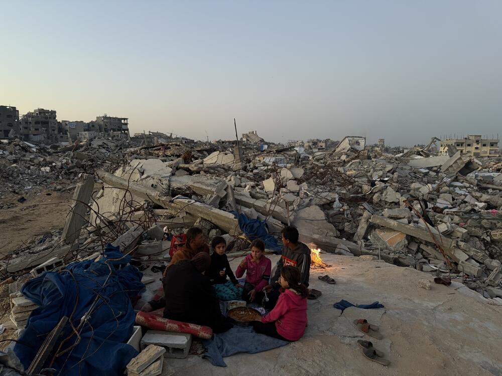 A family breaks their fast in Gaza City, Gaza on March 10, 2025.
