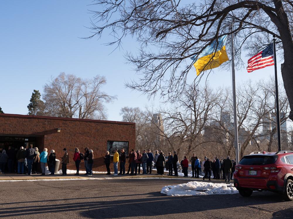 People wait in line to attend a Lenten fish fry at the Ukrainian American Community Center in Minneapolis, MN, March 7, 2025. All tips from the event are used to provide humanitarian aid to Ukraine and support recently arrived Ukrainians.