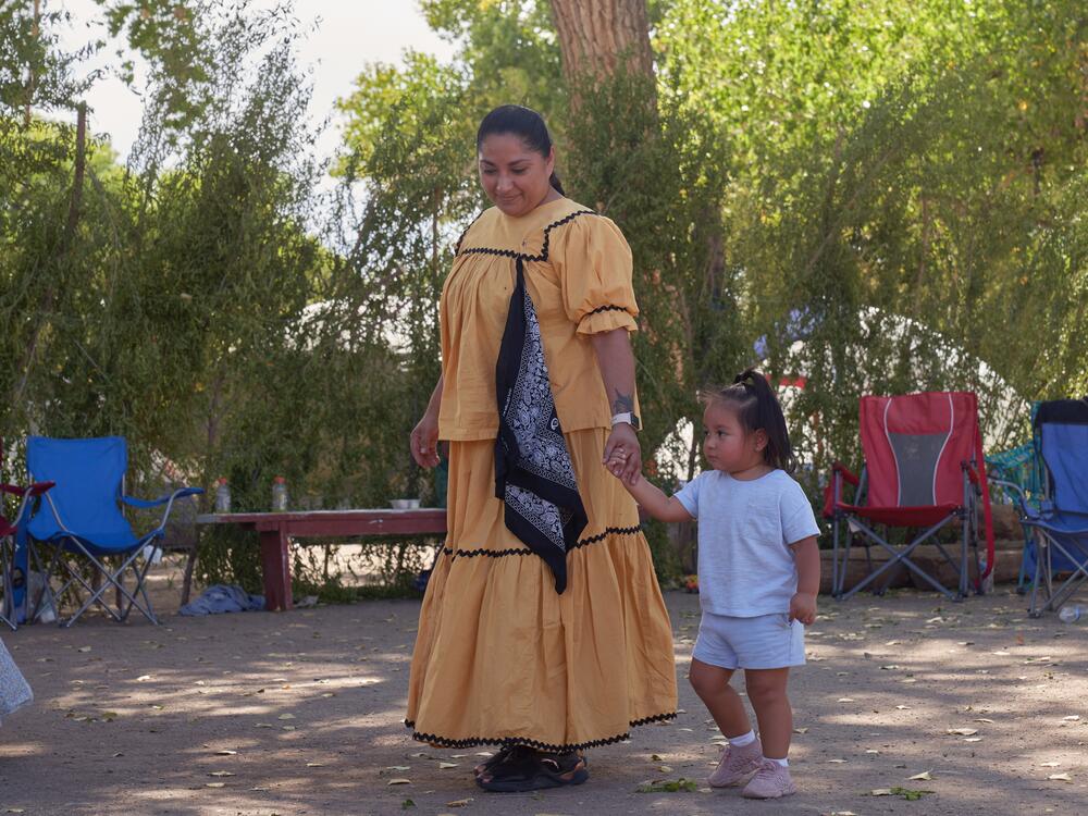 Eve Stevens with her daughter Eve at an Apache Sunrise Dance in San Carlos, Ariz.