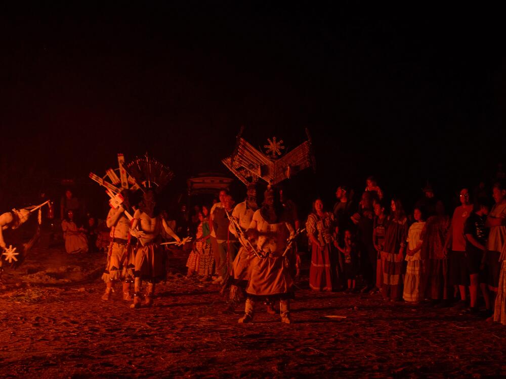 Crown Dancers at a sunrise ceremony in San Carlos, Ariz.