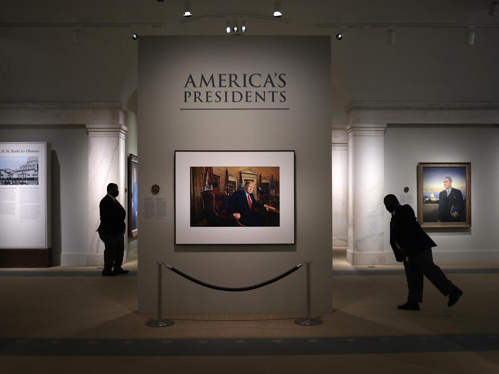 A portrait of President Trump in the<em> America's Presidents</em> exhibition at the National Portrait Gallery in Washington, D.C., in May 2021.