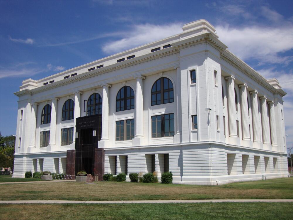 The Barton County Courthouse in Great Bend, Kan. Authorities there say a man was arrested after hiding under a kid's bed.