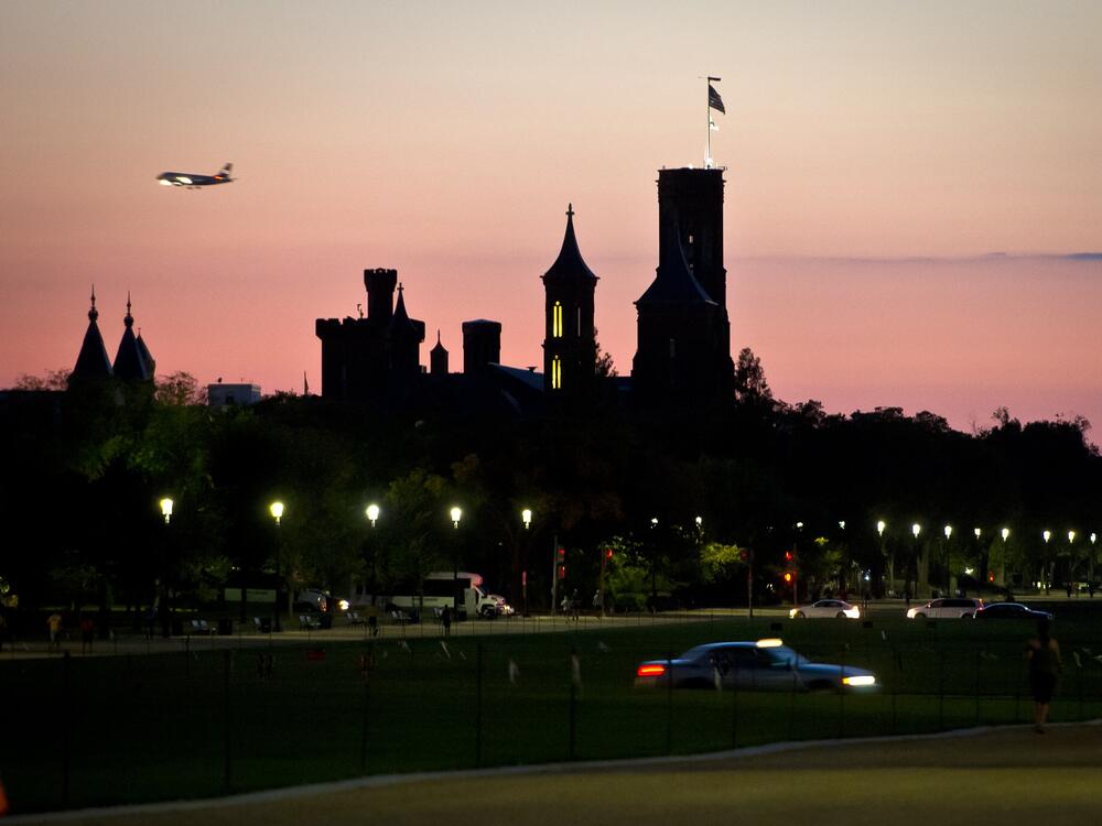 A view of the Smithsonian Institution Building in Washington, D.C., at sunset in September 2013.