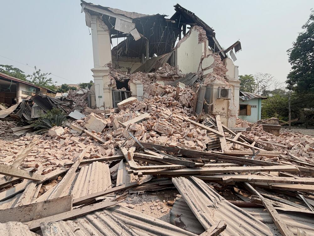A building is damaged after an earthquake Friday, March 28, 2025, in Naypyitaw, Myanmar.