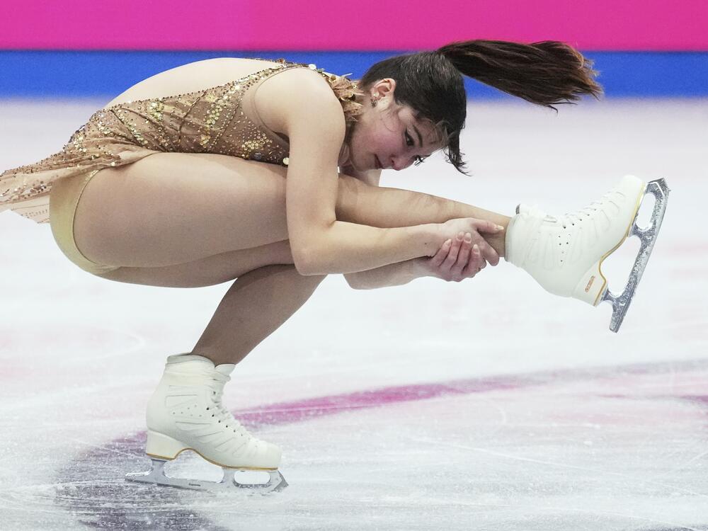 Alysa Liu, of the United States, performs during the women's free skating program at the figure skating world championships in Boston on Friday.