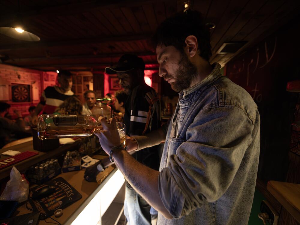 Kifah Zainie, 34, co-owns and manages Sugar Man, a popular nightspot in Damascus, on March 27. Zainie says he's uncertain about the future of the alcohol industry, under Syria's new conservative Muslim rulers.