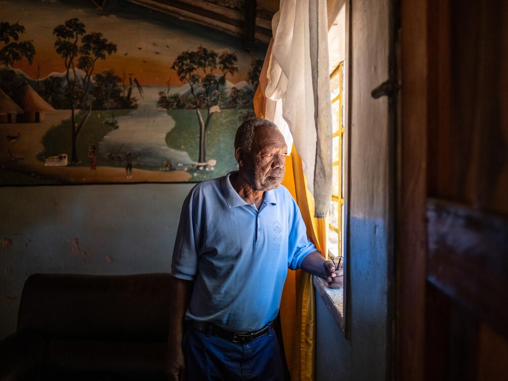 Andrew Siyanga, 77, a former worker at the Broken Hill lead and zinc mine, photographed in his home in the heavily contaminated neighbourhood of Chowa in Kabwe, Zambia. Siyanga remembers regular testing of employee lead levels and recalls how workers at the mine were routinely 
