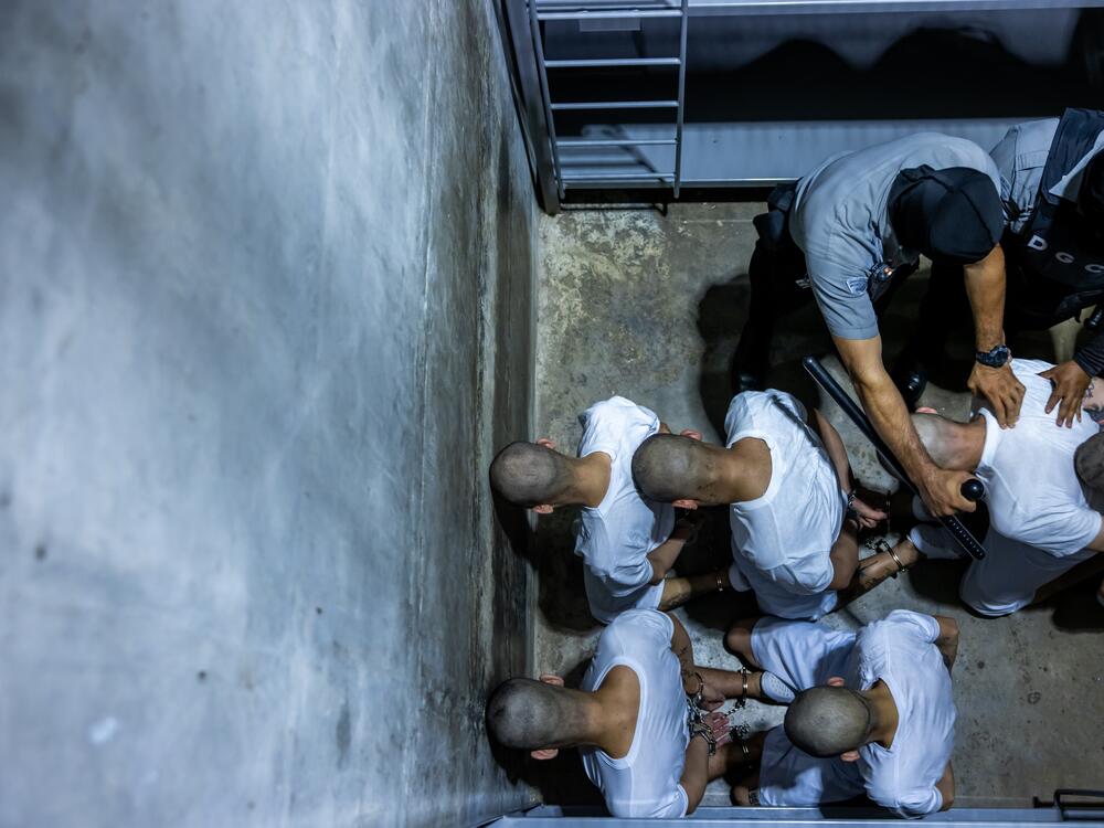 17 members of Venezuela's Tren de Aragua gang and members of the MS-13 gang, who were deported to El Salvador by the US in San Salvador, El Salvador on March 31, 2025. El Salvador's President Nayib Bukele confirmed they will be sent to the country's infamous mega-prison at CECOP facility prison. San Salvador forces took heavy security measures.