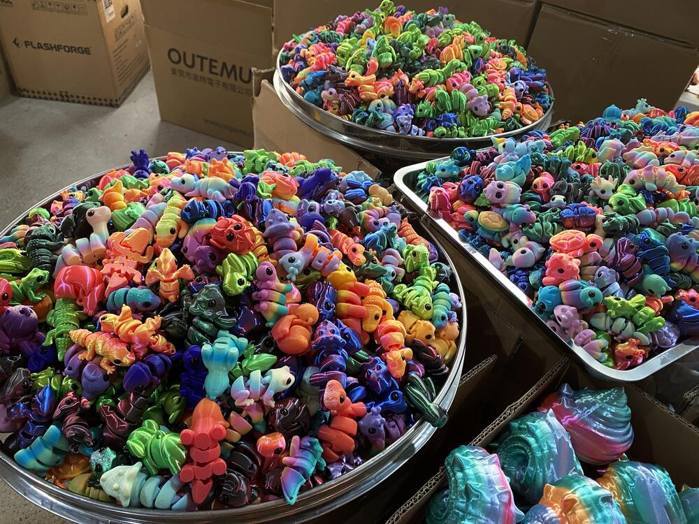 Zeng Hao said 4,000 3D printers operate constantly to produce plastic toys.