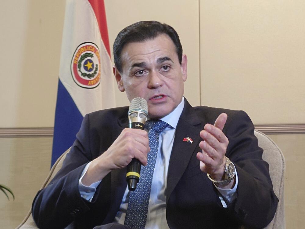 Paraguay Foreign Minister Rubén Ramírez Lezcano speaks during a press conference during his visit in Taipei, Taiwan.