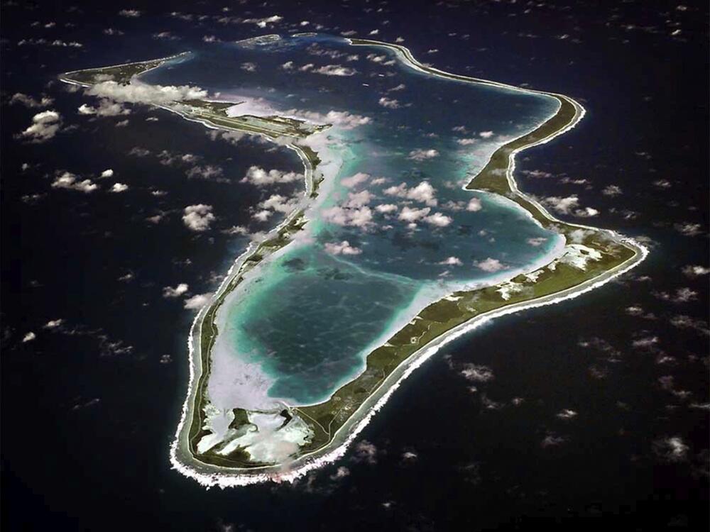 An image released by the U.S. Navy shows an aerial view of Diego Garcia. The largest island of the Chagos Archipelago measures 11.58 square miles.