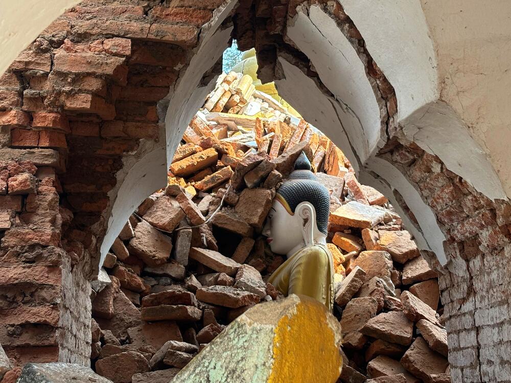 A damaged pagoda is seen in the aftermath of Friday's earthquake in Amarapura township, Mandalay, Myanmar on Wednesday.