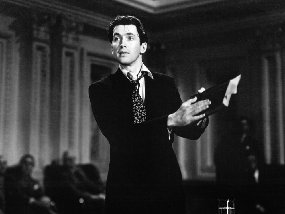 Jimmy Stewart as Jefferson Smith in <em>Mr. Smith Goes to Washington</em>, directed by Frank Capra, 1939.