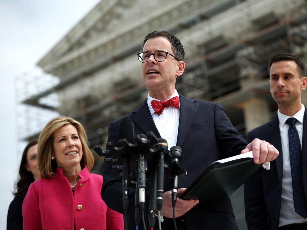 Alliance Defending Freedom lawyer John Bursch, representing South Carolina, speaks outside the U.S. Supreme Court as oral arguments are delivered in the case of Medina v. Planned Parenthood South Atlantic on April 2 in Washington D.C.