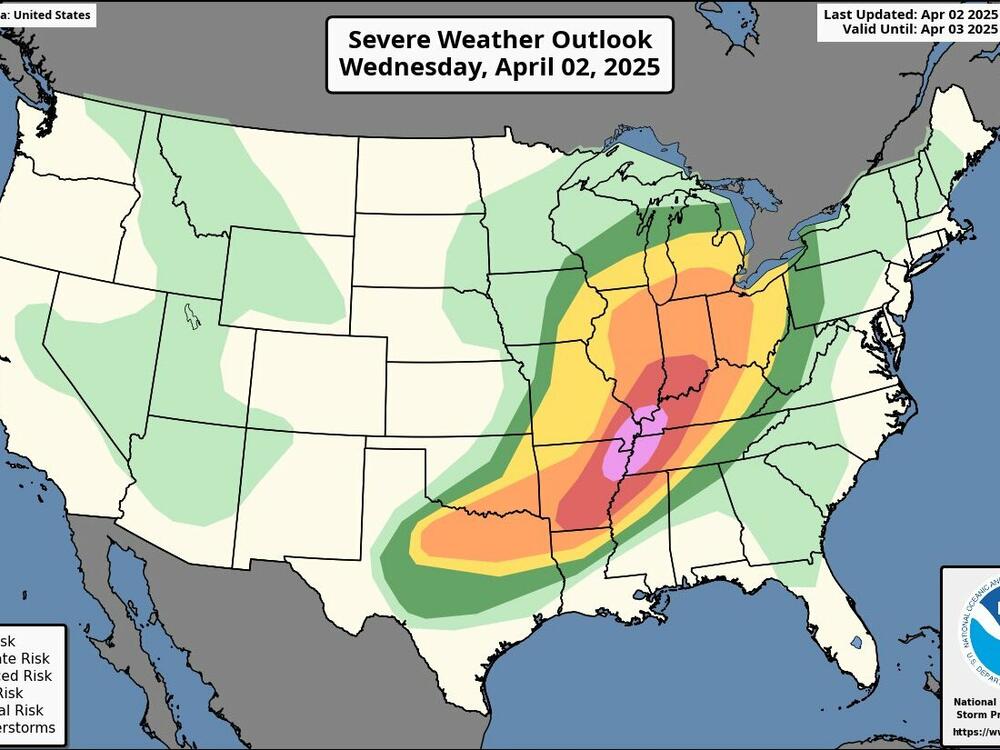 Beginning on Wednesday, a large stretch of the central U.S. from Texas to the Great Lakes is at risk of severe weather, including possible tornadoes and flash flooding.