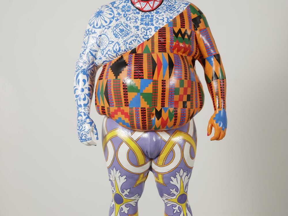 Roberto Lugo, <em>DNA Study Revisited</em>, 2022, urethane resin life cast, foam, wire, and acrylic paint  