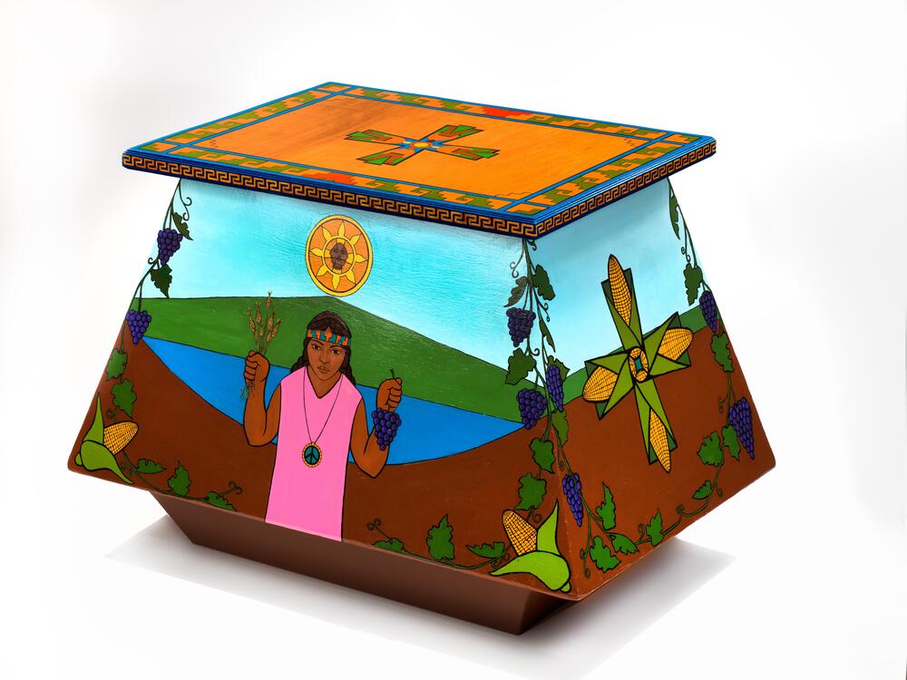 Emanuel Martinez,<em> Farm Workers' Altar</em>, 1967, acrylic on mahogany and plywood