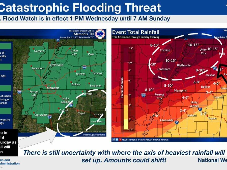 Parts of the southern and midwestern United States are at risk for potentially catastrophic weather, including tornadoes and severe rainfall, through the weekend.
