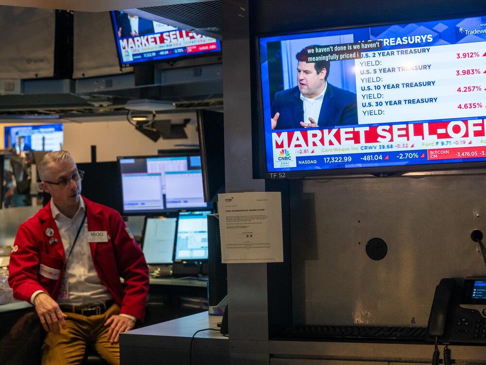 Stocks fell sharply in response to President Trump's sweeping tariff announcement Wednesday. The U.S. will impose a minimum 10% tax on nearly all imports, with much higher levies on goods from dozens of countries.