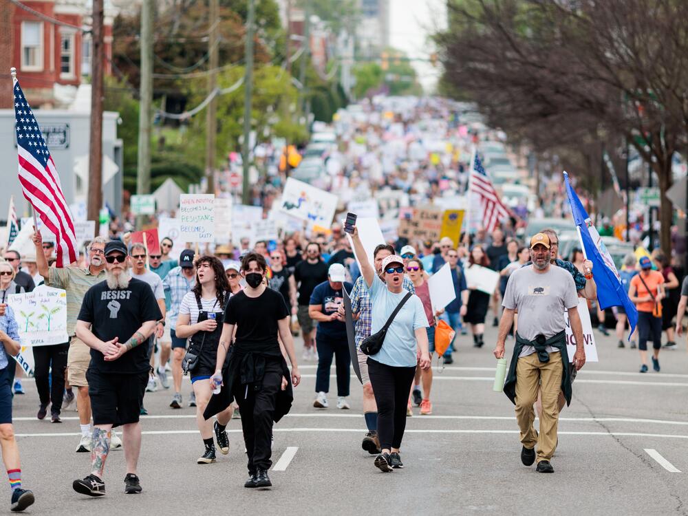 More than a thousand people took to the streets to protest the Trump administration's policy on Saturday, April 5, 2025 in Richmond, Virginia.