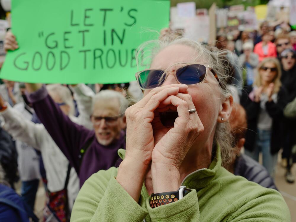 Protesters cheer at the Texas Capitol for the 