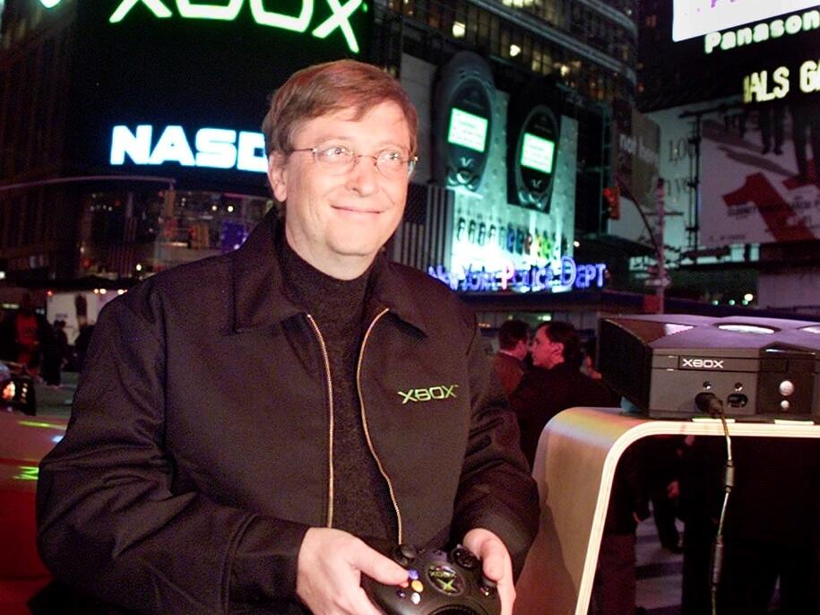 Bill Gates stands in New York's Times Square days ahead of the original Xbox release in 2001.