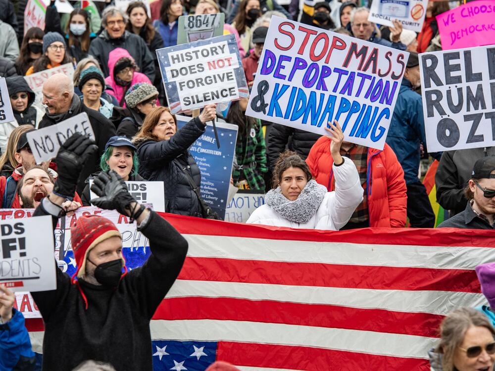 Demonstrators gather Saturday on Boston Common during the nationwide 
