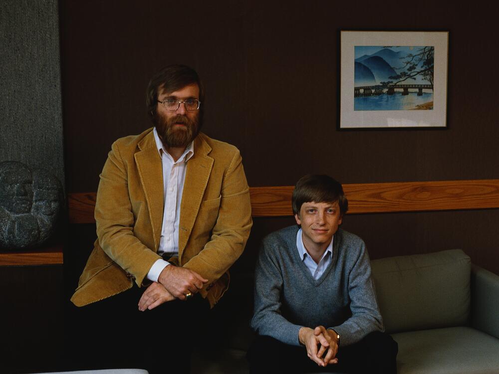 Microsoft Co-founders Bill Gates and Paul Allen pose for a portrait in 1984 in Seattle, Washington.