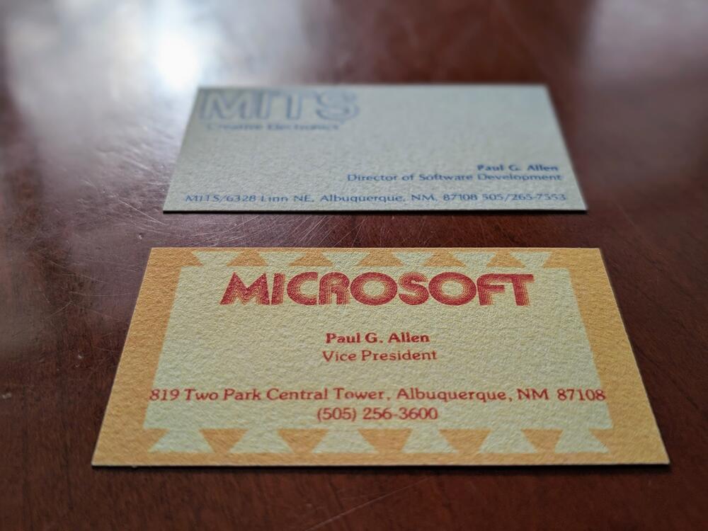 Paul Allen's original business cards from Microsoft's founding.