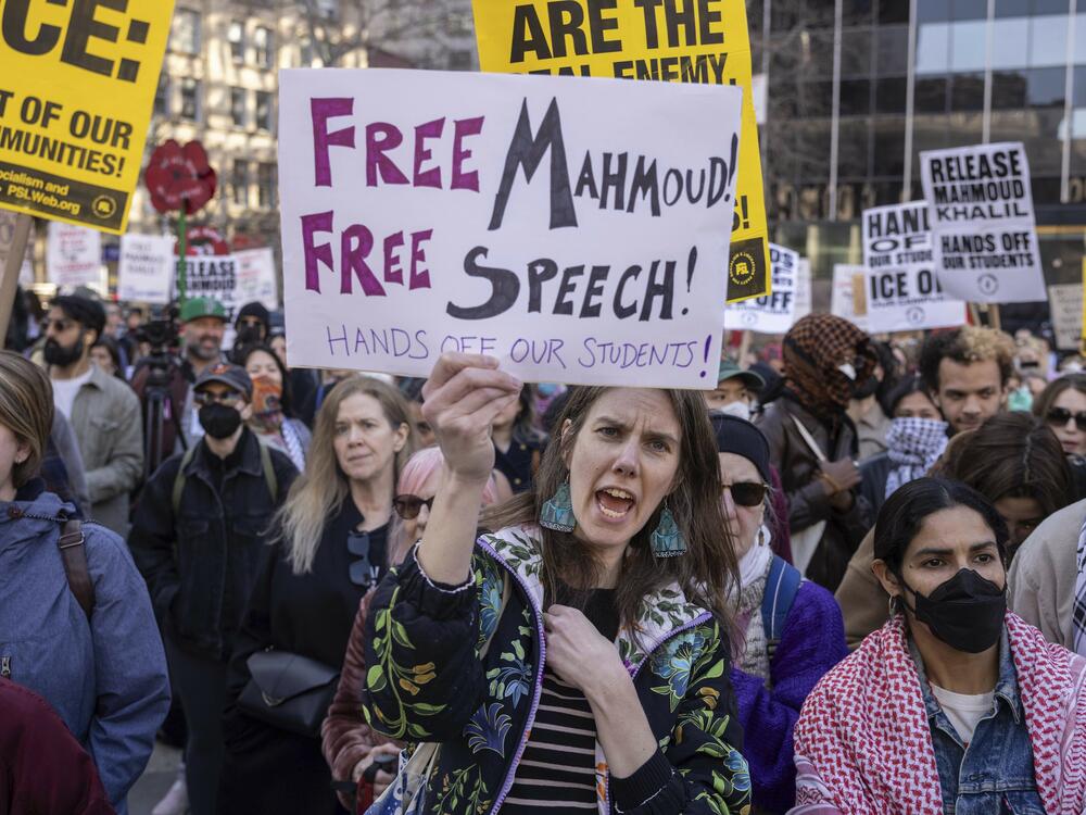 Protesters attend a demonstration in support of Palestinian activist Mahmoud Khalil in New York City on March 10.