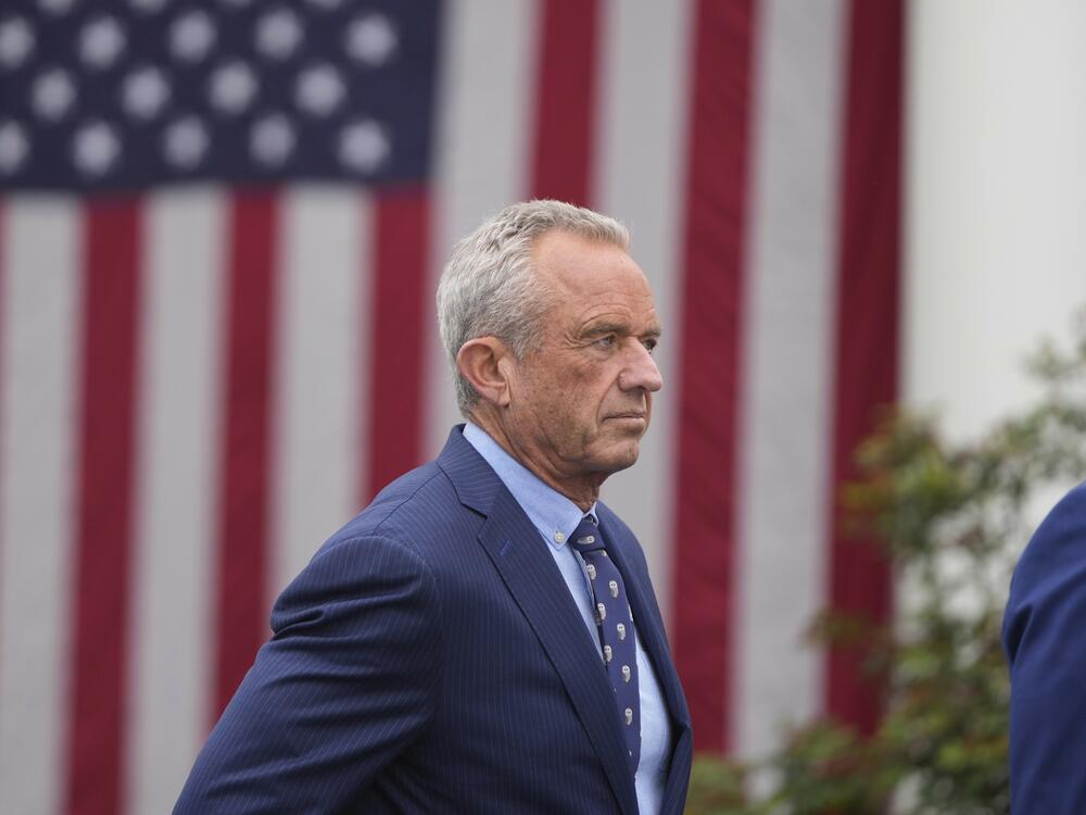 Health and Human Services Secretary Robert F. Kennedy Jr. arrives before President Trump speaks during an event to announce new tariffs Wednesday in the Rose Garden at the White House in Washington, D.C.