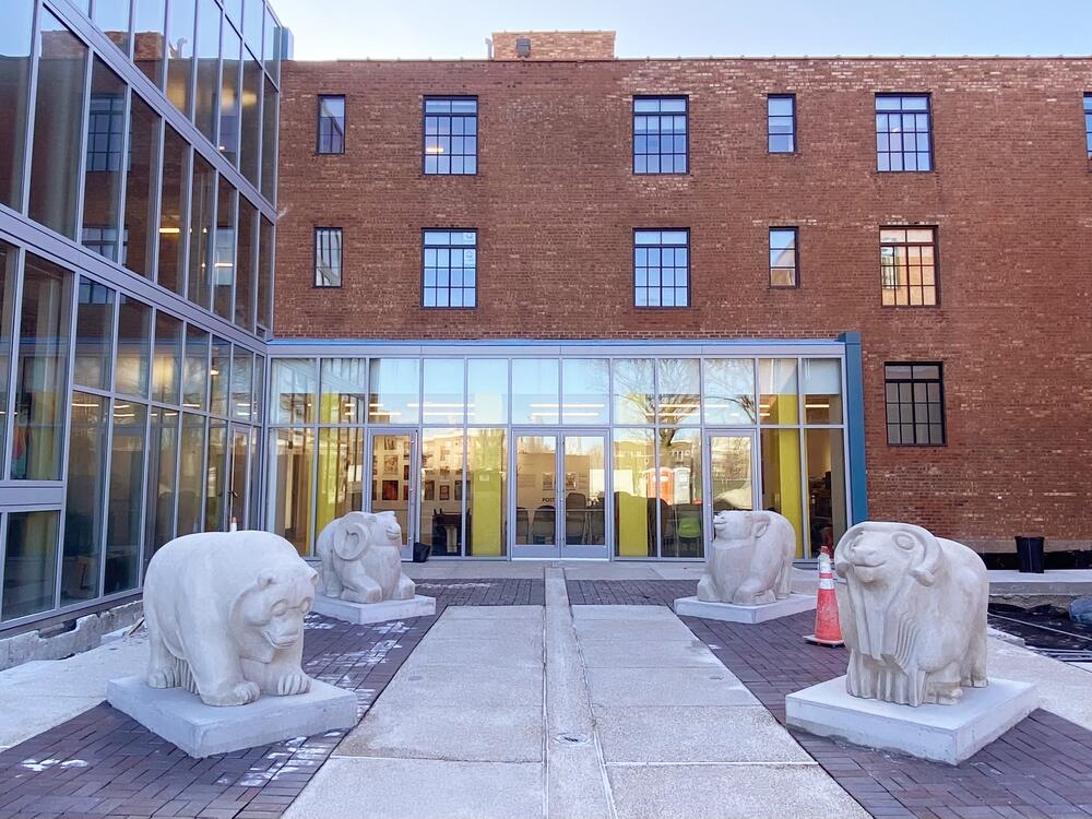 The Edgar Miller animal court outside of the museum entrance.
