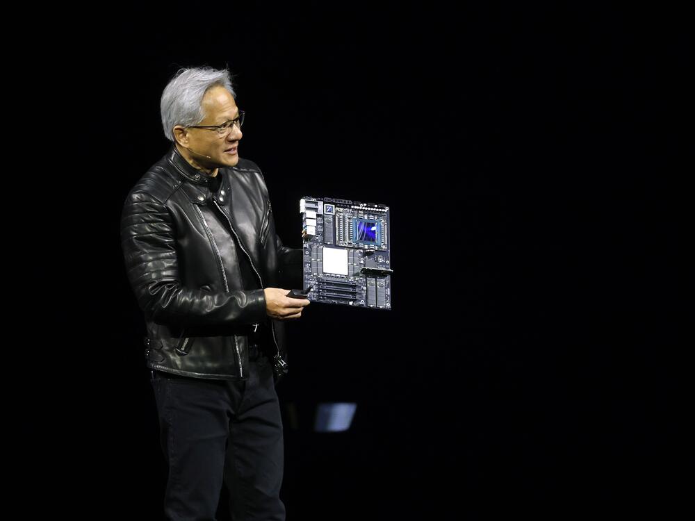 Nvidia CEO Jensen Huang delivers the keynote address at the annual Nvidia GTC conference in San Jose, Calif. last month.