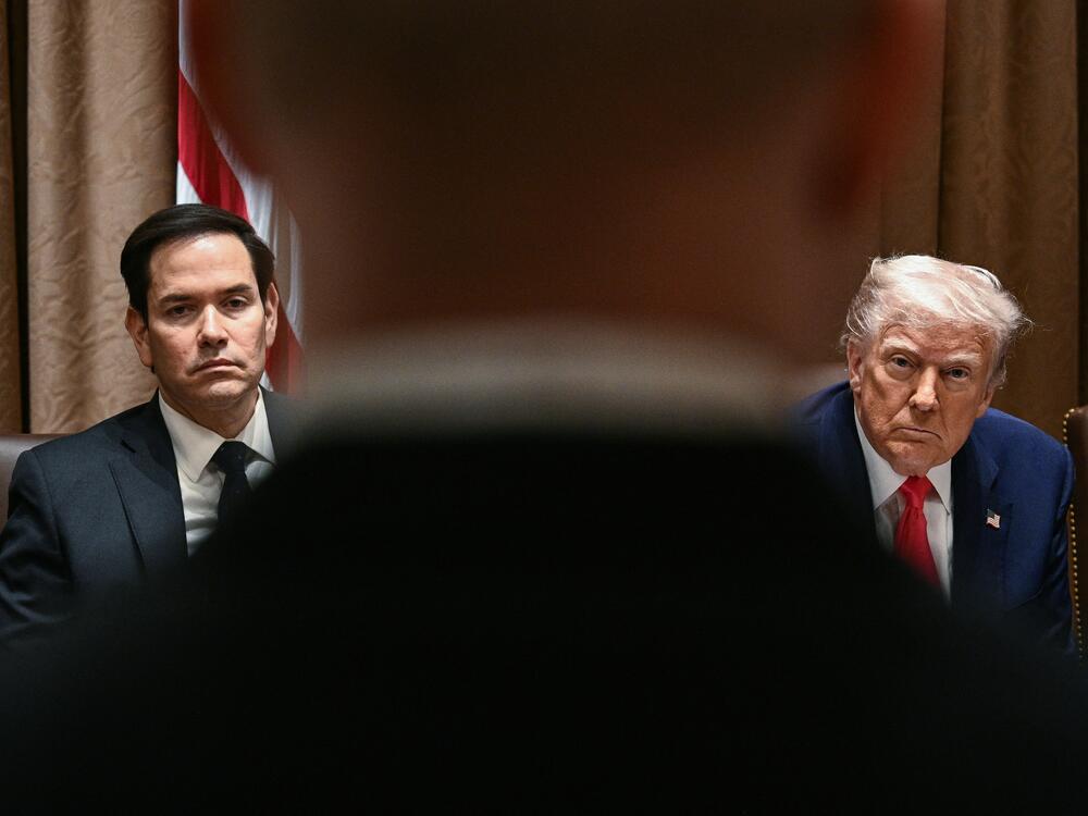 President Trump and Secretary of State Marco Rubio (left) attend a cabinet meeting at the White House on April 10. Trump on Thursday warned of the 