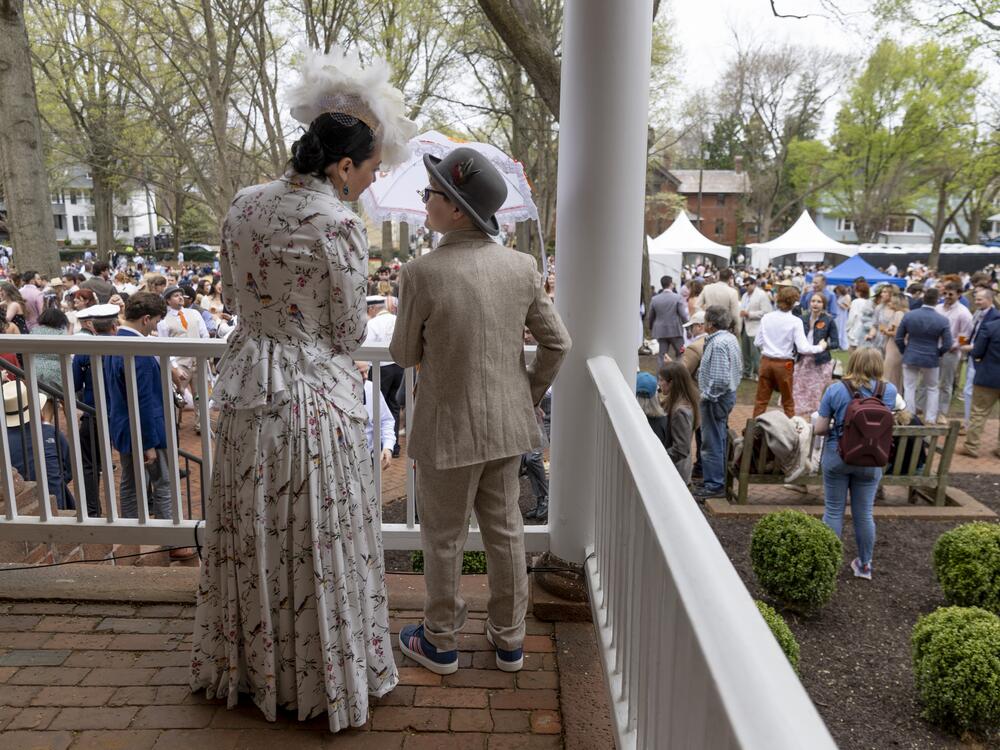 Citlali McDowell and her son, Michael McDowell, 12, look out over the crowd gathered for the day's festivities.