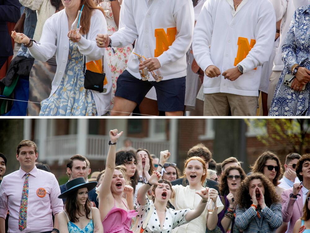 In the deciding match, supporters for the Naval Academy (top) and St. John's College (bottom) shouted and cheered for their teams.