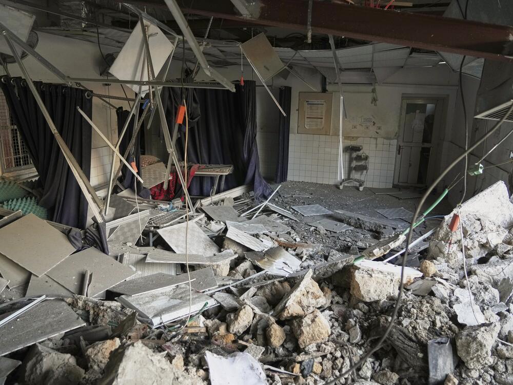 The outpatient and laboratory wards of the Al-Ahli Arab Baptist hospital are seen after being hit by an Israeli army strike late Saturday, following a warning issued by the army to evacuate patients, in Gaza City, on Sunday.
