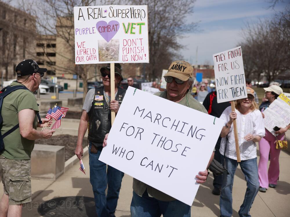 Veterans gathered in Indianapolis and in places across the country on March 14 to protest the Trump administration's staff and budget cuts to the Department of Veterans Affairs.