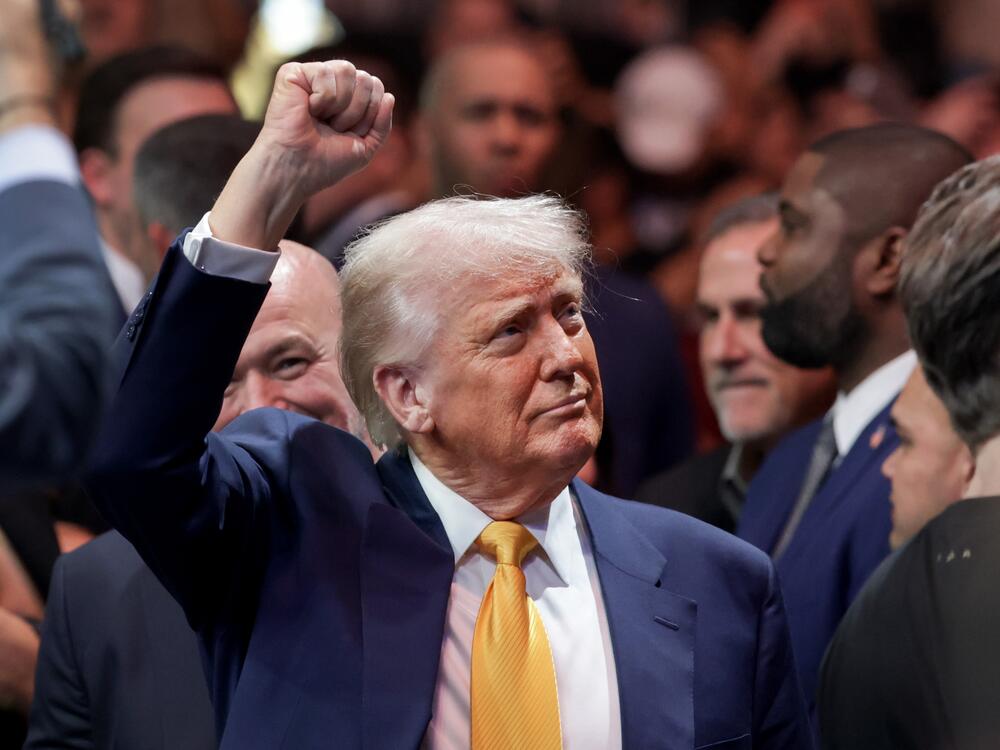 President Trump prepares to watch the Ultimate Fighting Championship at the Kaseya Center on Saturday in Miami, Fla.