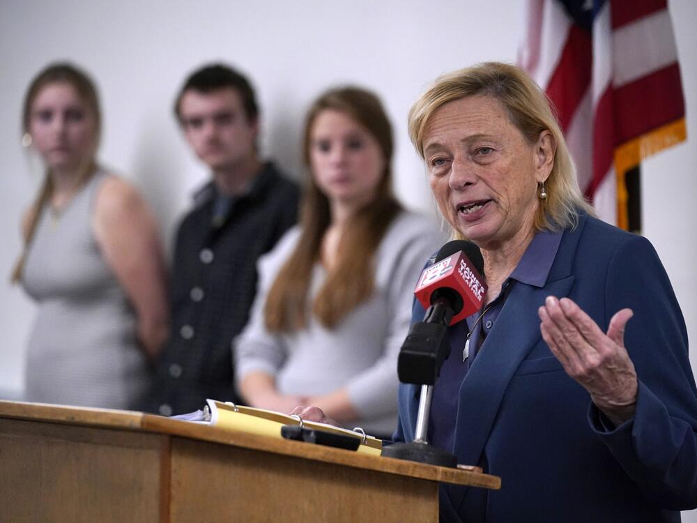Maine's Democratic Gov. Janet Mills speaks at a news conference at Morse High School on Oct. 20, 2022, in Bath, Maine.