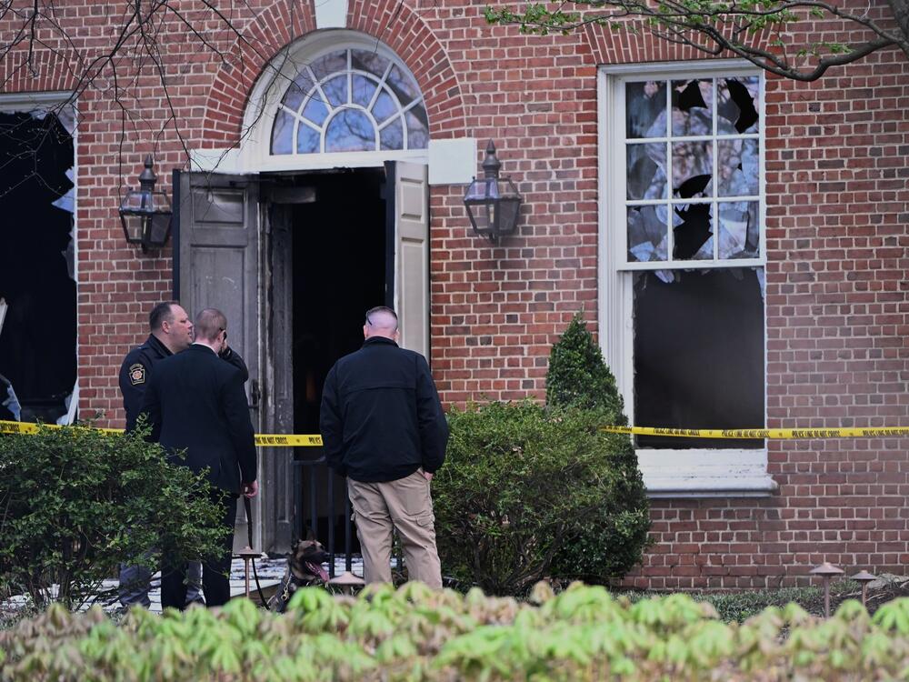 Investigators are on the scene after an overnight fire at the governor's official residence on Sunday, April 13, 2025 in Harrisburg.