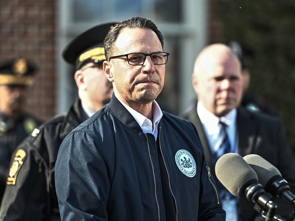 Pennsylvania Gov. Josh Shapiro speaks at a news conference Sunday after an alleged arson at the governor's residence that occurred overnight while he and his family were asleep inside.