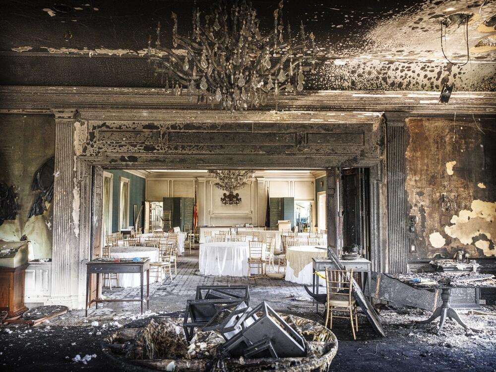 This image provided by Commonwealth Media Services shows damage from a fire at the Pennsylvania governor's mansion in Harrisburg early Sunday morning.