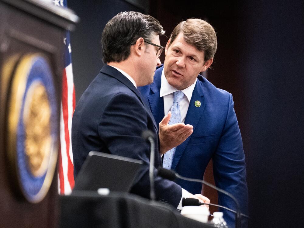 House Budget Committee Chairman Jodey Arrington, R-Texas, right, and Speaker of the House Mike Johnson, R-La., have both called for major cuts to Medicaid which grew into a major source of addiction treatment funding under the Affordable Care Act.