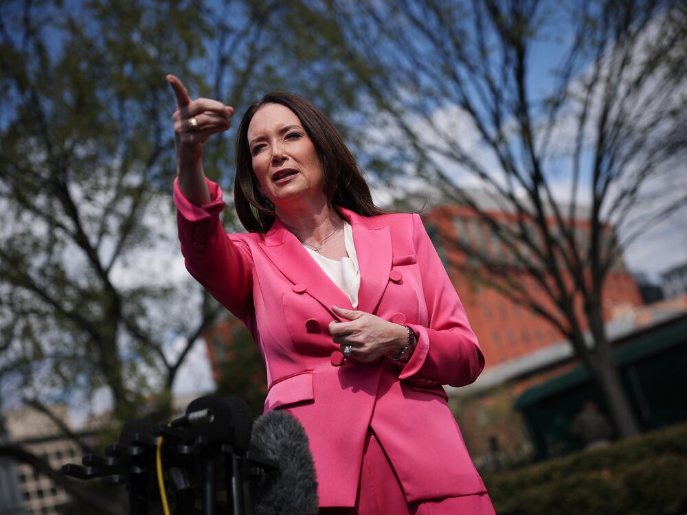 Secretary of Agriculture Brooke Rollins speaks with reporters outside the White House on March 26, 2025.