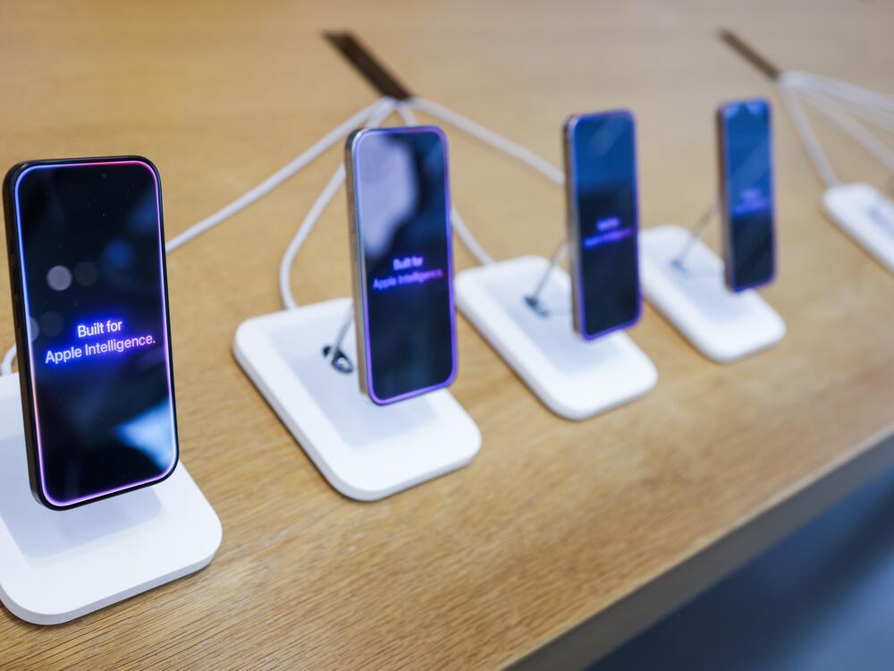 Versions of the new Apple iPhone 16 are displayed at an Apple store in in Manhattan Beach, Calif., on April 8.