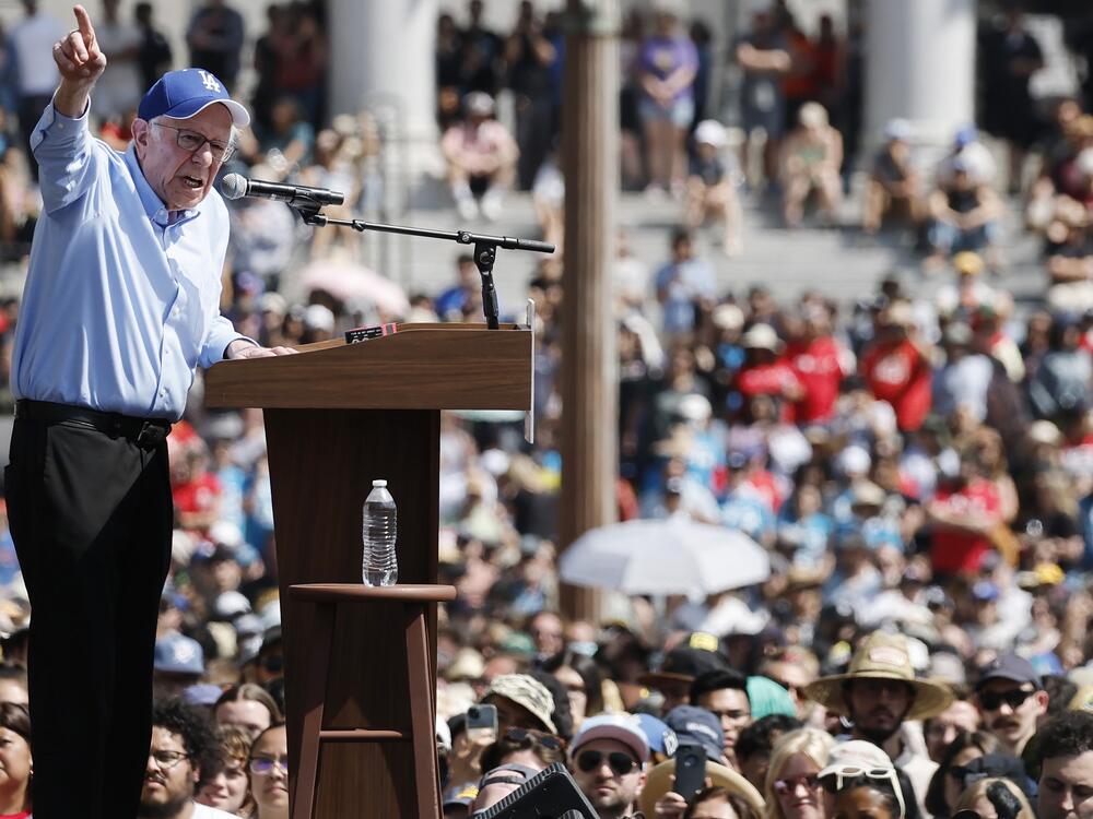 Sen. Bernie Sanders speaks at a rally in Los Angeles on Saturday. There were 36,000 supporters in attendance, according to his team.