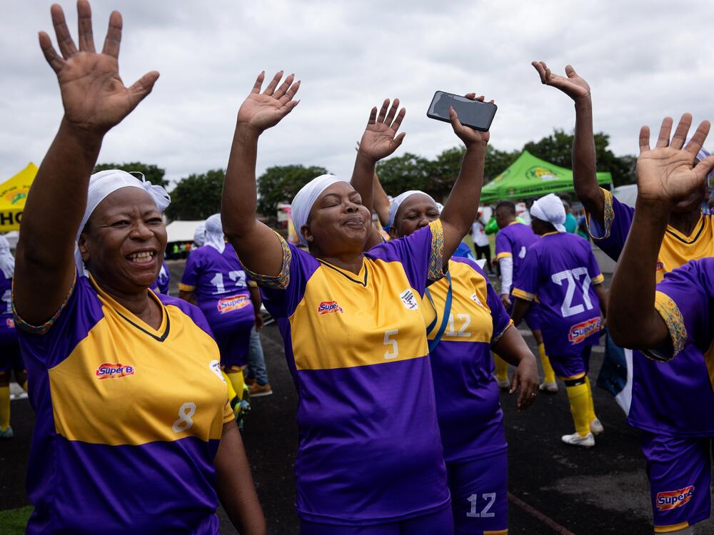 The Mbombela Gogos celebrate after beating the Zambia Grannies.