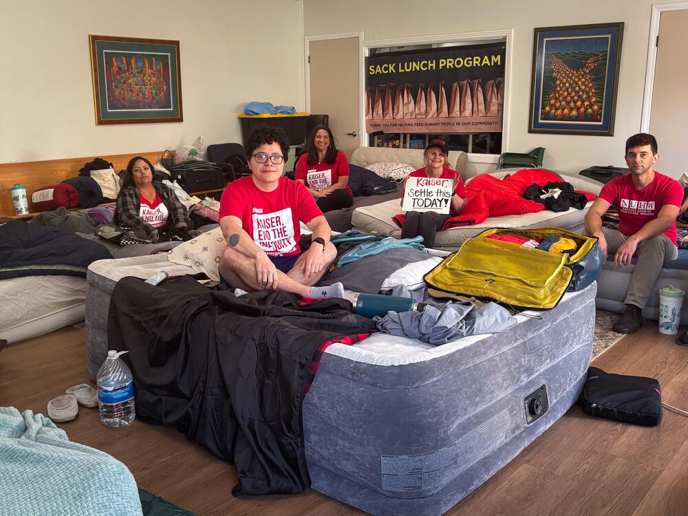 Eight workers camped out in a church fellowship hall for a week together while they were on a five-day hunger strike. They rented one hotel room and took turns using the shower.